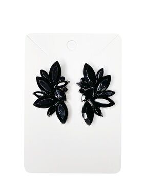 Black Crystal Leaf Cluster Earrings - Women Jewelry